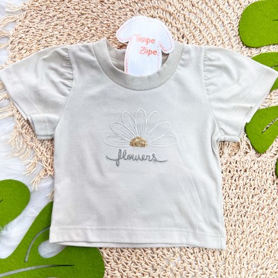 Conj. Blusa Flowers e Short - Areia e Verde